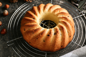 Traditional homemade Christmas pie on cooling rack