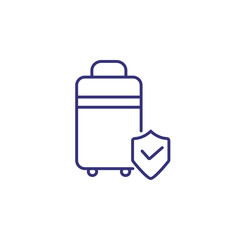 Protection of baggage line icon. Suitcase with shield on white background. Airport safety concept. Vector illustration can be used for topics like airport, information desk, service