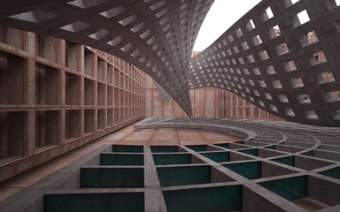 Fototapeta premium Empty abstract room interior of sheets rusted metal and brown concrete. Architectural background. 3D illustration and rendering