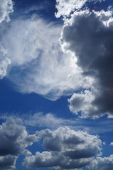 sky with white fluffy and rainy dark clouds after rain. Background texture.  