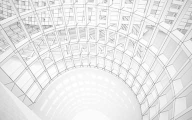 Abstract smooth white interior of the future. Night view from the backlight. Architectural background. 3D illustration and rendering 