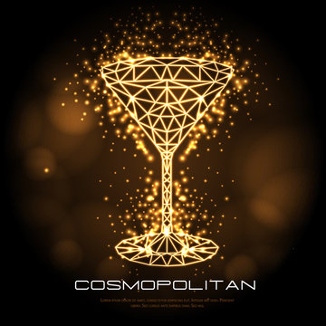 Hipster polygonal cocktail cosmopolitan neon sign. Triangle cocktail