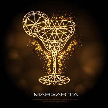 Hipster polygonal cocktail margarita neon sign. Triangle cocktail