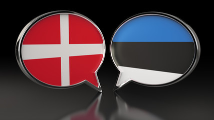 Fototapeta premium Denmark and Estonia flags with Speech Bubbles. 3D illustration