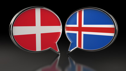 Denmark and Ireland flags with Speech Bubbles. 3D illustration