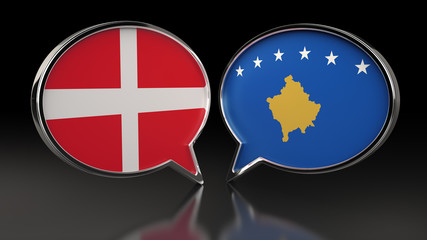 Denmark and Kosovo flags with Speech Bubbles. 3D illustration
