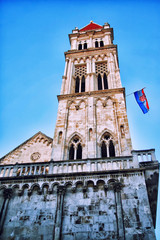 Fototapeta na wymiar Trogir st lawrence church tower in summen evening