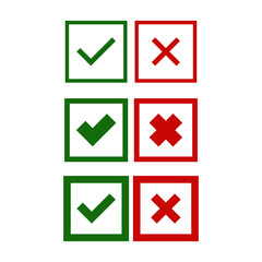Green check mark and red cross icons