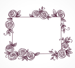 Vintage cute floral frame. Hand drawn illustration for for wedding, greeting, birthday decoration design.