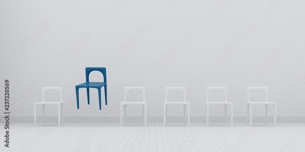 Poster closeup of modern chairs in white room with light color of laminate floor. 3d rendering