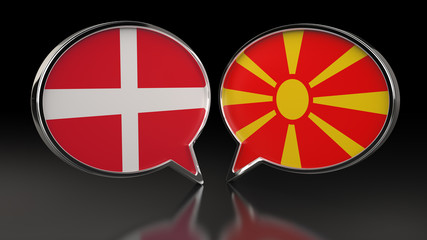 Denmark and Macedonia flags with Speech Bubbles. 3D illustration