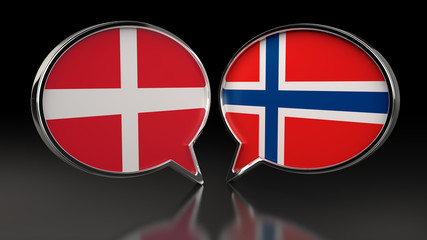 Denmark and Norway flags with Speech Bubbles. 3D illustration