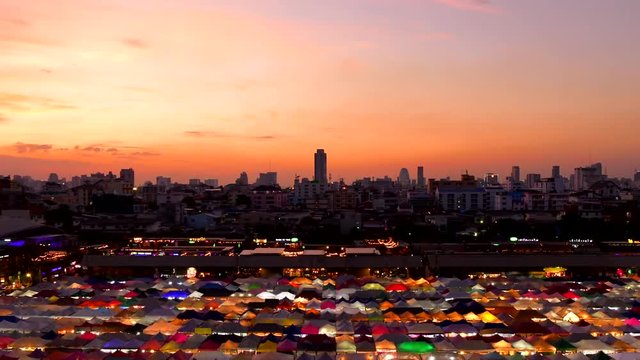 4K video timelapse of Talad Rod Fai Night Market, Ratchada, Bangkok, Thailand