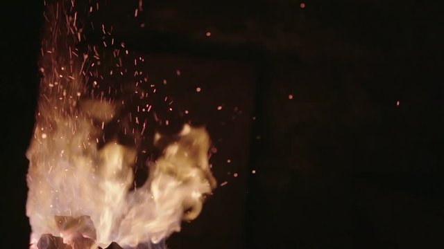 urning fire with sparks