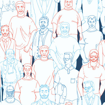 seamless crod of men vector pattern. Hand drawn