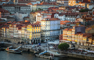 ribeira district at sunset from bridge dom luis