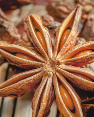 Naklejka na ściany i meble Close up macro view of star anise spice.