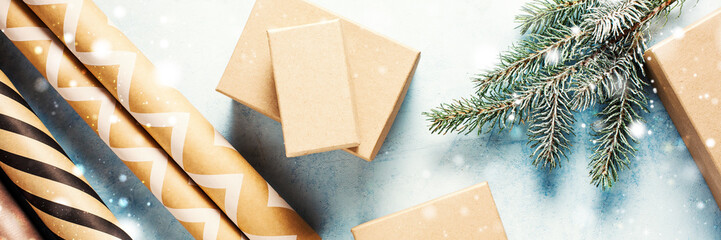 Web header template with Christmas presents.