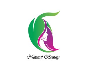 Beauty Women nature hair with eco green leave Logo