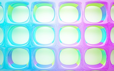 abstract architectural interior with colored smooth glass sculpture . 3D illustration and rendering