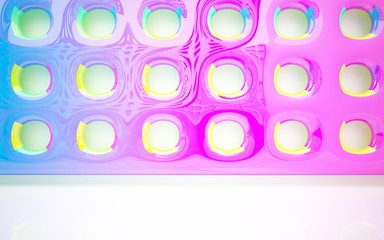 abstract architectural interior with colored smooth glass sculpture . 3D illustration and rendering