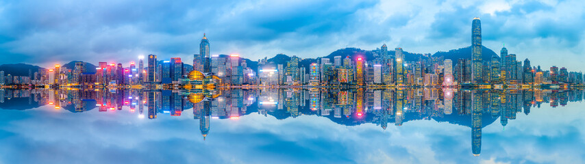Urban Skyline and Architectural Landscape Nightscape in Hong Kong..