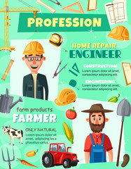 Farmer and engineer professions recruitment poster