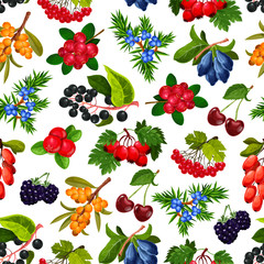 Seamless pattern realistic summer berries isolated