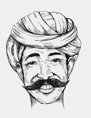 Smiling indian man. Hand drawn illustration converted to vector
