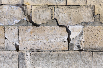 pattern masonry gray large stones rectangular uneven weathered surface background wall base
