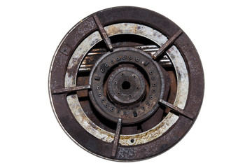 Dirty Kitchen stove top view. Isolated on white background