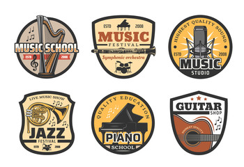 Musical instruments icons for music record studio