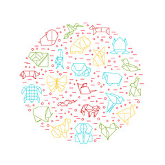 Origami Signs Thin Line Round Design Template. Vector