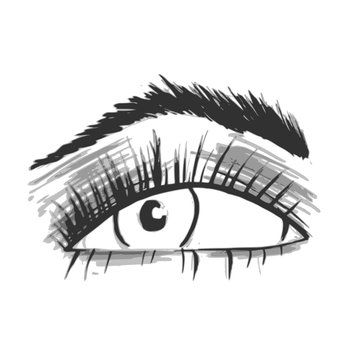 Eyes. Hand drawn sexy luxury women with perfectly shaped eyebrows and full eyelashes. Idea for business card, vector typography. Perfect interior appearance.