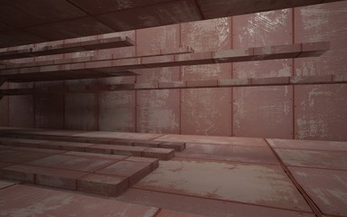 empty abstract room interior of sheets rusted metal. Architectural background. 3D illustration and rendering