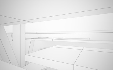Abstract white interior highlights future. Polygon drawing. Architectural background. 3D illustration and rendering