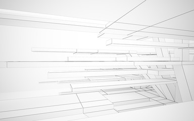 Abstract white interior highlights future. Polygon drawing. Architectural background. 3D illustration and rendering