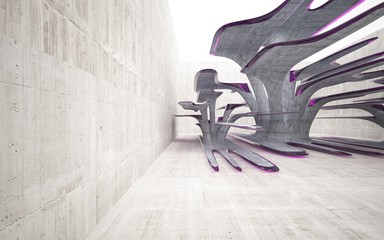 Empty dark abstract glass pink and concrete smooth interior. Architectural background. 3D illustration and rendering