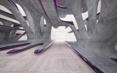 Empty dark abstract glass pink and concrete smooth interior. Architectural background. 3D illustration and rendering