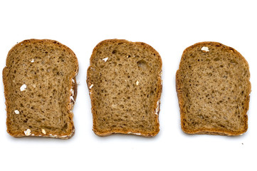 bread slices of rye bread on a white background.