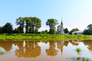 panorama of River Vologda and church of the Presentation of the Lord was built in 1731-1735 years in Vologda, Russia.