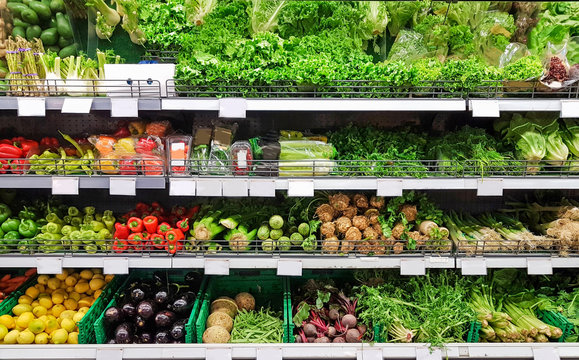vegetables greengrocery in supermarket colors for food