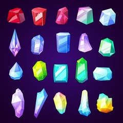 Gem stones and minerals icons for jewelry industry