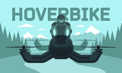 Vector illustration of hover bike rider in riding suit