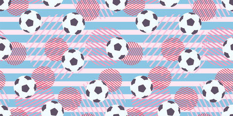 Lovely soccer ball pattern on structured background, seamless vector repeat. Girl power mood. Trendy flat design elements.