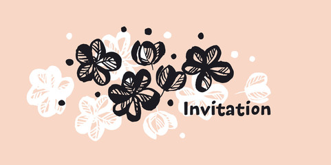 Flowers hand drawn color invitation template