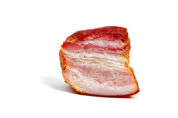 a piece of smoked bacon isolated on white background