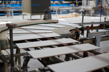 Production line with ceramic tiles