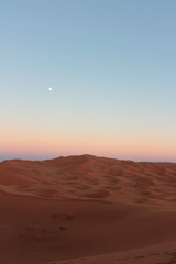 Fototapeta na wymiar Mond über Sanddünen der Sahara