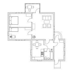 House interior. Black and White floor plan of a modern apartment. Vector blueprint. Architectural background.